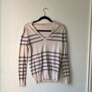 J. Crew V-Neck Sweater - Cream and Black Stripes